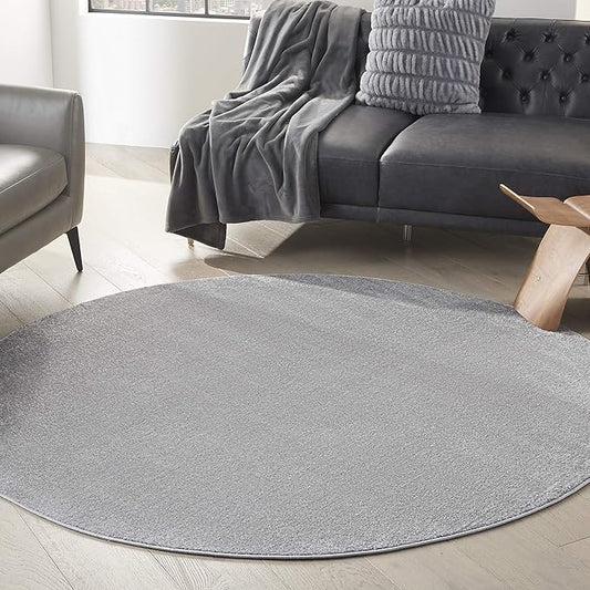 Nourison Home Nourison Essentials Silver Grey 6' x Round Area Rug - Easy Clean, Non Shedding, Bed Room, Living Room, Dining Room, Kitchen (6' x Round)