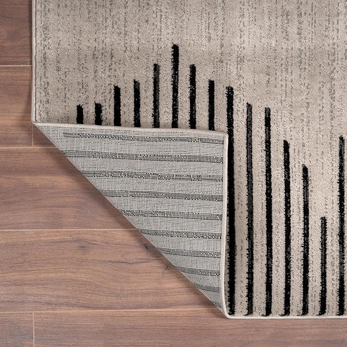 Rugshop Bohemian Stripe Stain Resistant High Traffic Living Room Kitchen Bedroom Dining Home Office Square Rug 6'6" Cream