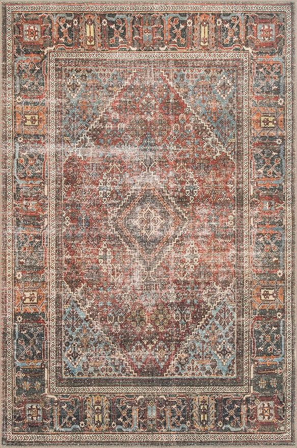 Loloi II Loren Collection LQ-13 Brick/Midnight 18" x 18", Sample Rug, Soft, Durable, Vintage, Distressed, Low Profile, Non-Shedding, Easy Clean, Living Room Rug