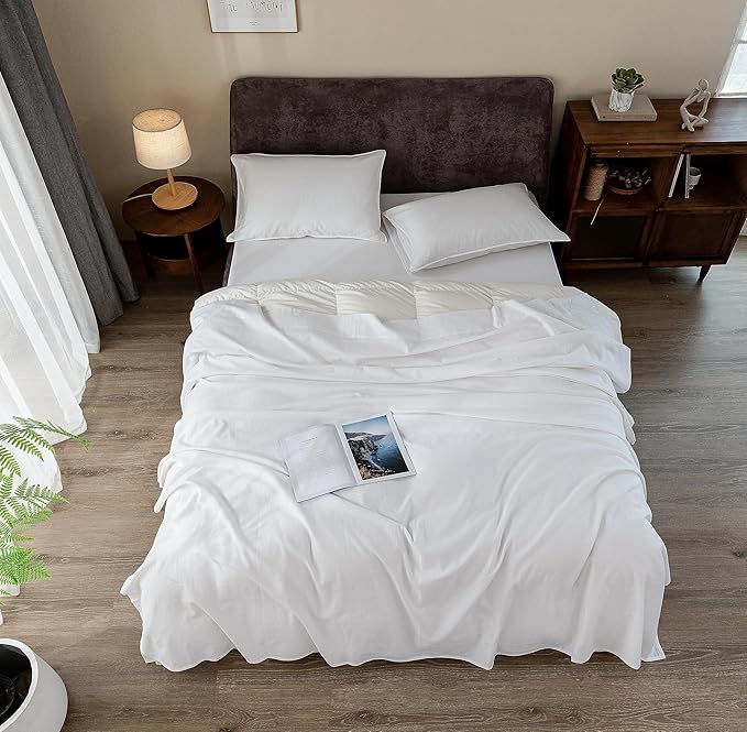 EVERLY Linen Sheets Set California King Size,100% French Stonewash Linen Sheets Set,4Pieces (1Flat Sheet,1Fitted Sheet,2Pillowcase) Suitable for Hot Sleepers,Deep Pocket Natural Bedding Set-White-CK