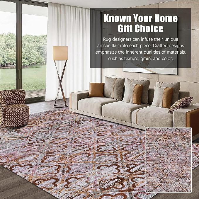 RUGSURE Washable Area Rugs, 9' x 12' - 1/6 Thick - Stain & Water Resistant Non-Slip - Perfect Resistant Rug for Living Room, Bedroom, Nursery, Pet & Child Friendly, Vibrant Colors Rugs, Purple