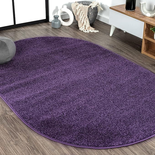 JONATHAN Y Haze Solid Low-Pile Purple 4x6 Oval Indoor Area Rug, Coastal,Bohemian,Minimalist,Classic, Easy-Cleaning for Living Room,Bedroom,Kitchen,Pet Friendly,Non-Shedding (SEU100N-4OV)