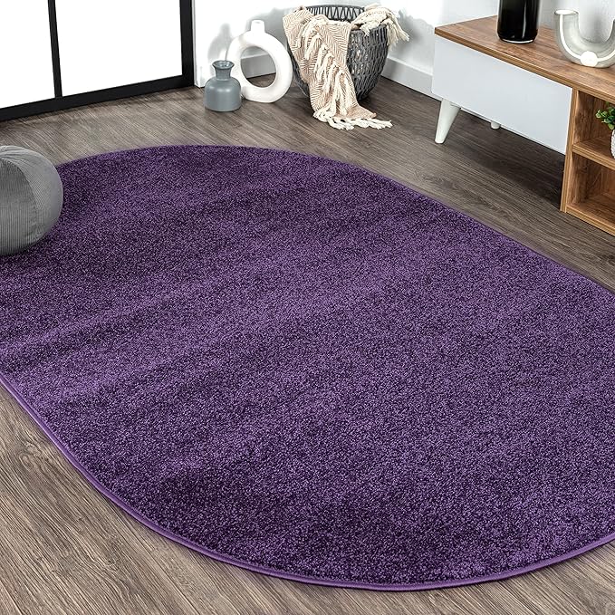 JONATHAN Y Haze Solid Low-Pile Purple 5x8 Oval Indoor Area Rug, Coastal,Bohemian,Minimalist,Classic, Easy-Cleaning for Living Room,Bedroom,Kitchen,Pet Friendly,Non-Shedding (SEU100N-5OV)