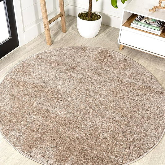 JONATHAN Y Haze Solid Low-Pile Beige 8' Round Indoor Area Rug, Coastal,Bohemian,Minimalist,Classic, Easy-Cleaning for Living Room,Bedroom,Kitchen,Pet Friendly,Non-Shedding (SEU100G-8R)