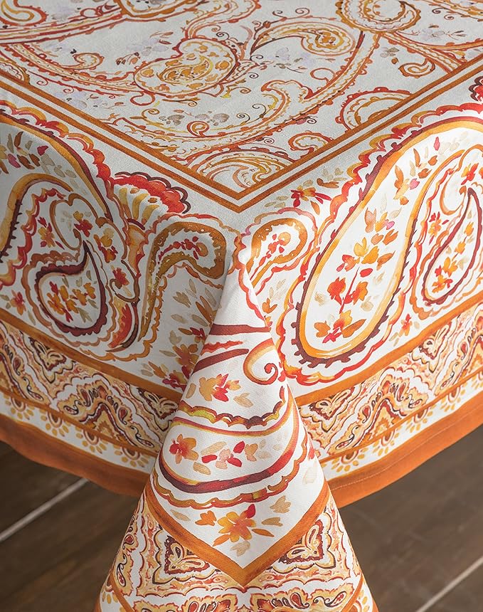 Maison d' Hermine Table Cloth Square Table 100% Cotton 60 x 60 Inches Fall Tablecloth Reusable Everyday Use for Thanksgiving Christmas Decorations Dining Farmhouse Party (Palatial Paisley)