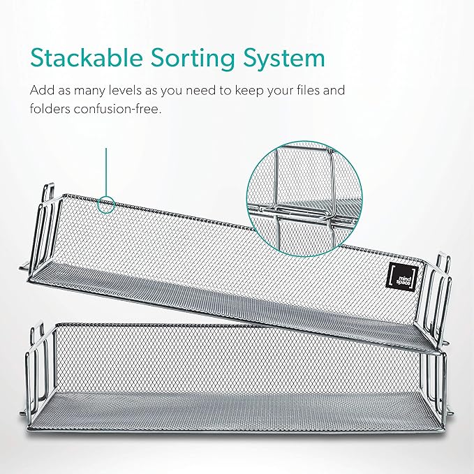Mindspace 2 Tier Stackable Letter Tray | Paper Tray Desk Organizer | The Mesh Collection, Silver