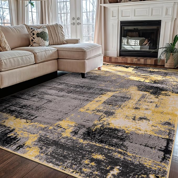 Rugshop Modern Abstract Design Non Shedding Soft Ideal for Living Room,Bedroom,Kitchen Area Rug 5' x 7' Yellow