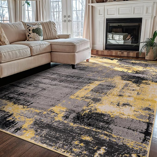 Rugshop Modern Abstract Design Non Shedding Soft Ideal for Living Room,Bedroom,Kitchen Area Rug 5' x 7' Yellow