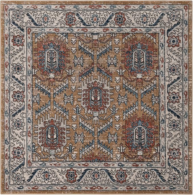 Rugs.com - Nyla Collection Rug – 6 Ft Square Mustard Yellow Stain-Resistant Area Rug – Ideal for Living Rooms, Bedrooms, and Dining Areas