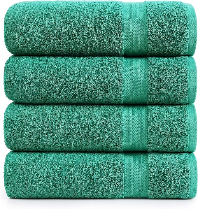 LANE LINEN 100% Cotton Oversized Bath Towels Set of 4 (35"x66") - Fade Resistant, Soft & Highly Absorbent - Eco Friendly, Extra Large Bathroom Towel Sets - Ideal for Daily Use, Sauna, Spa - Emerald