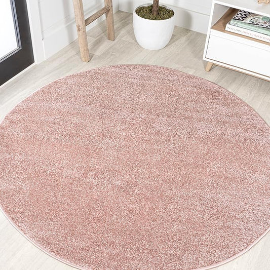 JONATHAN Y Haze Solid Low-Pile Pink 8' Round Indoor Area Rug, Coastal,Bohemian,Minimalist,Classic, Easy-Cleaning for Living Room,Bedroom,Kitchen,Pet Friendly,Non-Shedding (SEU100P-8R)