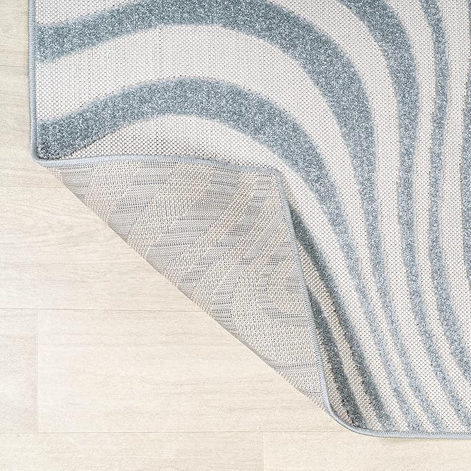 JONATHAN Y Maribo High-Low Abstract Striped Light Blue/Ivory 8' Round Indoor/Outdoor Area Rug, Pet Friendly, Non-Shedding, Stain Resistant, Easy-Cleaning for Backyard, Patio, Porch (SCN103C-8R)