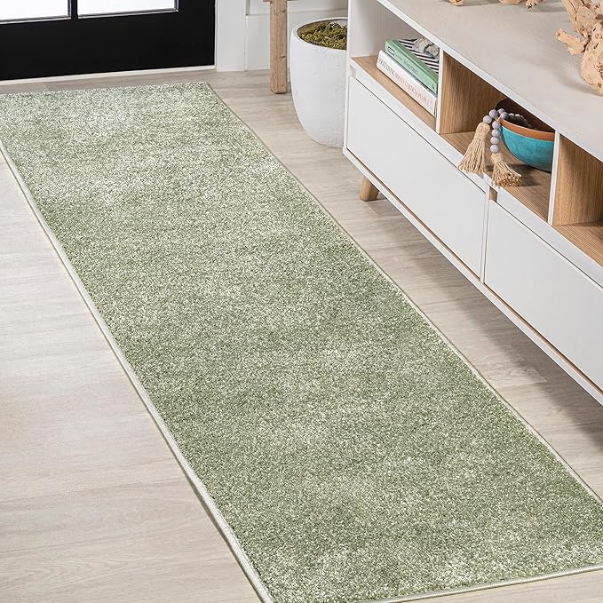 JONATHAN Y Haze Solid Low-Pile Green Runner Rug 2x16, Coastal,Bohemian,Minimalist,Classic, Easy-Cleaning for Living Room,Bedroom,Kitchen,Pet Friendly,Non-Shedding (SEU100O-216)