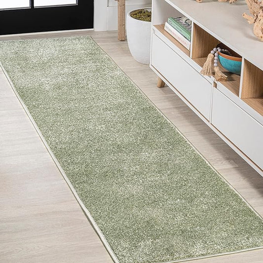 JONATHAN Y Haze Solid Low-Pile Green Runner Rug 2x16, Coastal,Bohemian,Minimalist,Classic, Easy-Cleaning for Living Room,Bedroom,Kitchen,Pet Friendly,Non-Shedding (SEU100O-216)