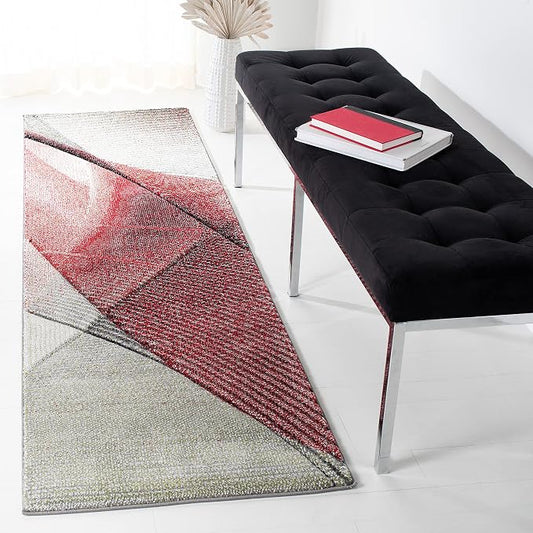 SAFAVIEH Hollywood Collection Runner Rug - 2'3" x 8', Grey & Red, Mid-Century Modern Design, Non-Shedding & Easy Care, Ideal for High Traffic Areas in Living Room, Bedroom (HLW715Q)