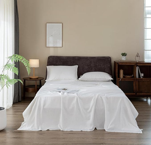 EVERLY Linen Sheets Set Twin Size,100% French Pure Linen Sheets Set,3Pieces (1Flat Sheet,1Fitted Sheet,1Pillowcase) Suitable for Hot Sleepers, Stonewash Deep Pocket Natural Bedding Set-White-Twin