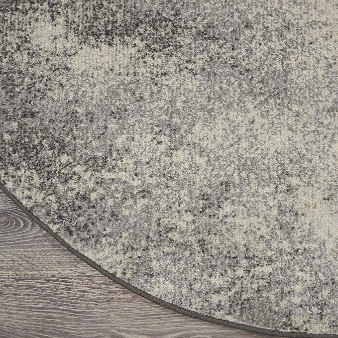 Nourison Home Passion Charcoal/Ivory 5'3'' x Round Area-Rug, Modern, Abstract, Easy-Cleaning, Non Shedding, Bed Room, Living Room, Dining Room, Kitchen, (5' Round)