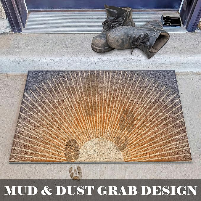 Boho Door Mats Outdoor - Boho Golden Sun Front Doormat,Welcome Mat, Sun Bath Mats, Bohemian Door Mat Doormat Outdoor Indoor Entrance, 17x30 Inch （Permeable Bottom）