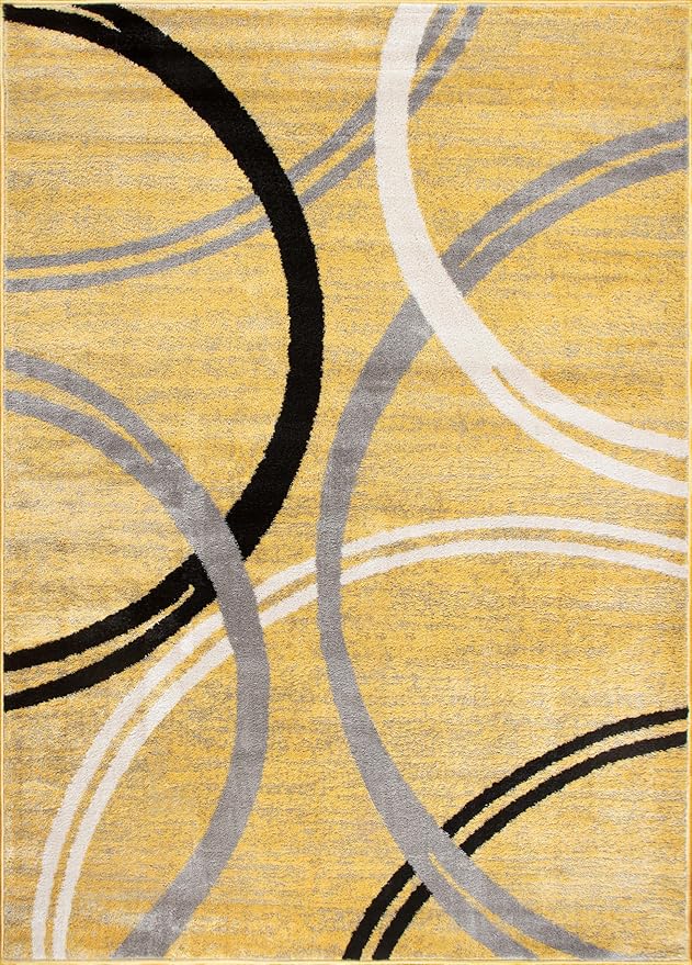 Rugshop Wavy Circles Design Area Rug, Fade-Resistant Carpet for Living Room, Bedroom, or Dining Room, Grand Room,Open Spaces Yellow, 8'8" x 12'