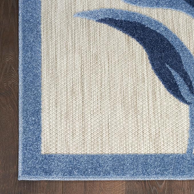 Nourison Home Aloha Blue Grey 7' x 10' Area Rug - Easy Clean, Non Shedding, Bed Room, Living Room, Dining Room, Kitchen (7' x 10')