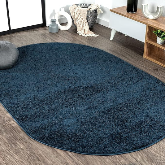 JONATHAN Y Haze Solid Low-Pile Navy 6x9 Oval Indoor Area Rug, Coastal,Bohemian,Minimalist,Classic, Easy-Cleaning for Living Room,Bedroom,Kitchen,Pet Friendly,Non-Shedding (SEU100C-6OV)