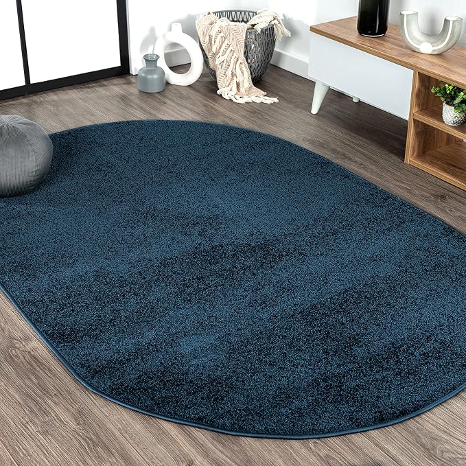 JONATHAN Y Haze Solid Low-Pile Navy 3x5 Oval Indoor Area Rug, Coastal,Bohemian,Minimalist,Classic, Easy-Cleaning for Living Room,Bedroom,Kitchen,Pet Friendly,Non-Shedding (SEU100C-3OV)