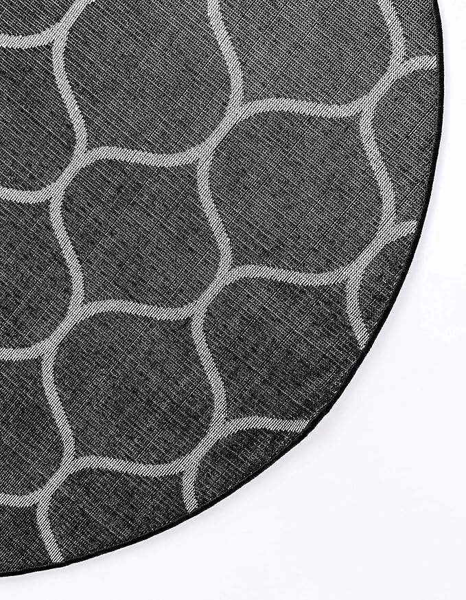 Unique Loom Trellis Frieze Collection Area Rug - Rounded (4' 1" Round, Black/ Ivory)