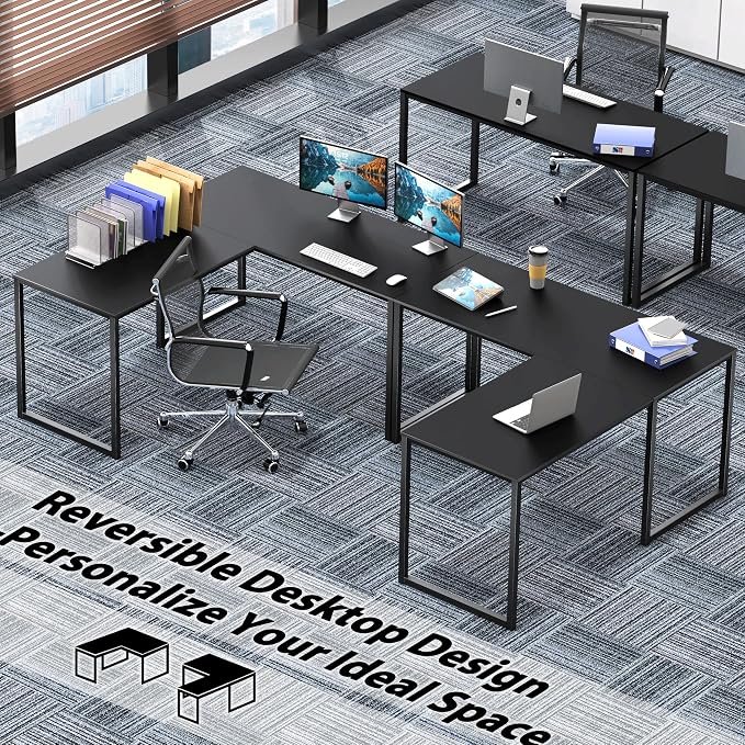 SHW Mission 48 x 48 Inches L-Shape Home Office Computer Desk, Black
