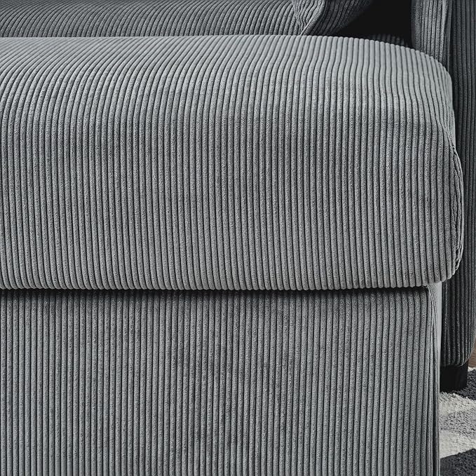 55" Modern Accent Chair with USB Ports, Storage Ottoman & Adjustable Holder, Corduroy Chaise Lounge for Reading in Apartment Living Room (Grey)