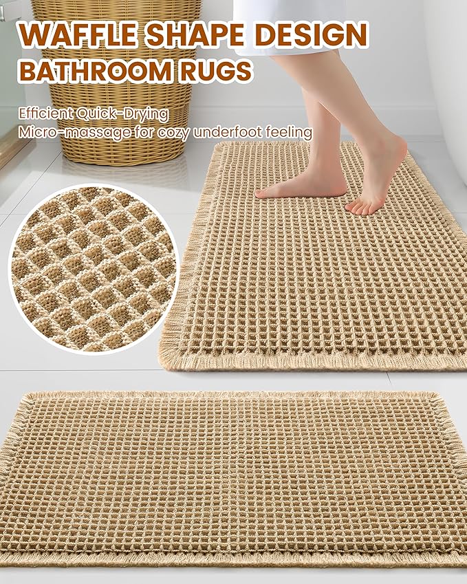 Smiry Waffle Bath Mat 59x35, Extra Soft Absorbent Bathroom Rugs, Non Slip Machine Washable Quick Dry Bath Rugs for Bathroom Floor, Tub, Shower, Home Decor Accessories, Brown