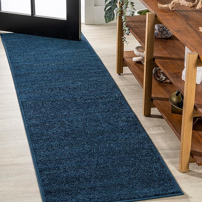 JONATHAN Y Haze Solid Low-Pile Navy Runner Rug 2x14, Coastal,Bohemian,Minimalist,Classic, Easy-Cleaning for Living Room,Bedroom,Kitchen,Pet Friendly,Non-Shedding (SEU100C-214)