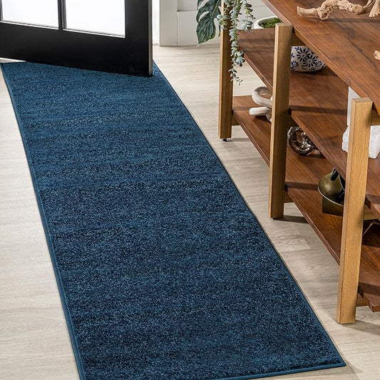 JONATHAN Y Haze Solid Low-Pile Navy Runner Rug 2x14, Coastal,Bohemian,Minimalist,Classic, Easy-Cleaning for Living Room,Bedroom,Kitchen,Pet Friendly,Non-Shedding (SEU100C-214)