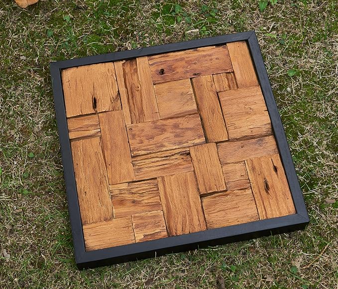 Greenage Reclaimed Teak Wood Wall Decor 17"x17" Farmhouse Square Wall Art Rustic Wooden Wall Hanging Decoration Rectangular Geometric Framed Wall Panel Shape for Home Living Room Bedroom