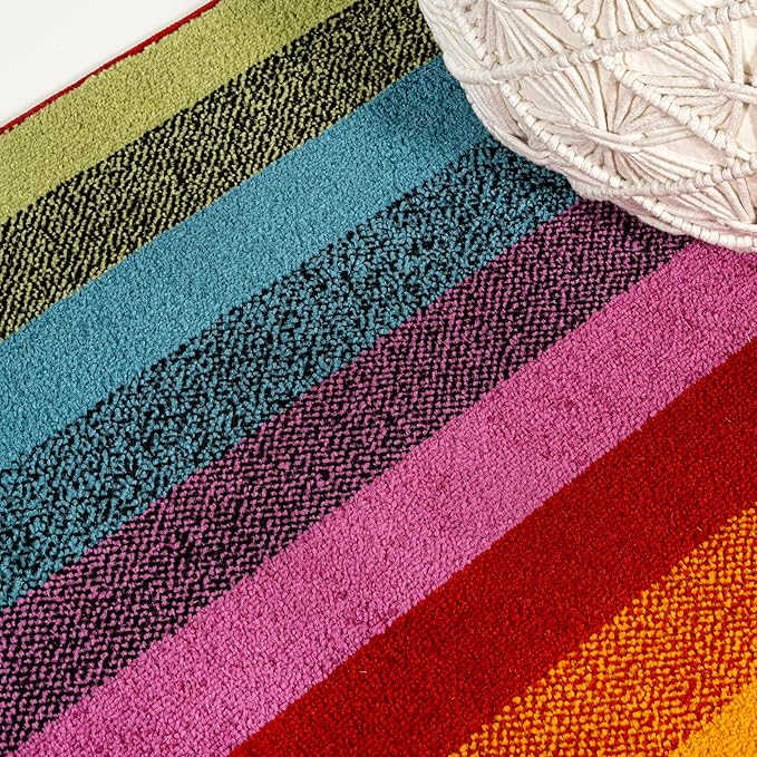 JONATHAN Y Retro Rainbow Stripe Multi Runner Rug 2x8, Contemporary, Casual, Coastal, Easy-Cleaning for Living Room, Bedroom, Kitchen, Pet Friendly, Non-Shedding (DZC102A-28)