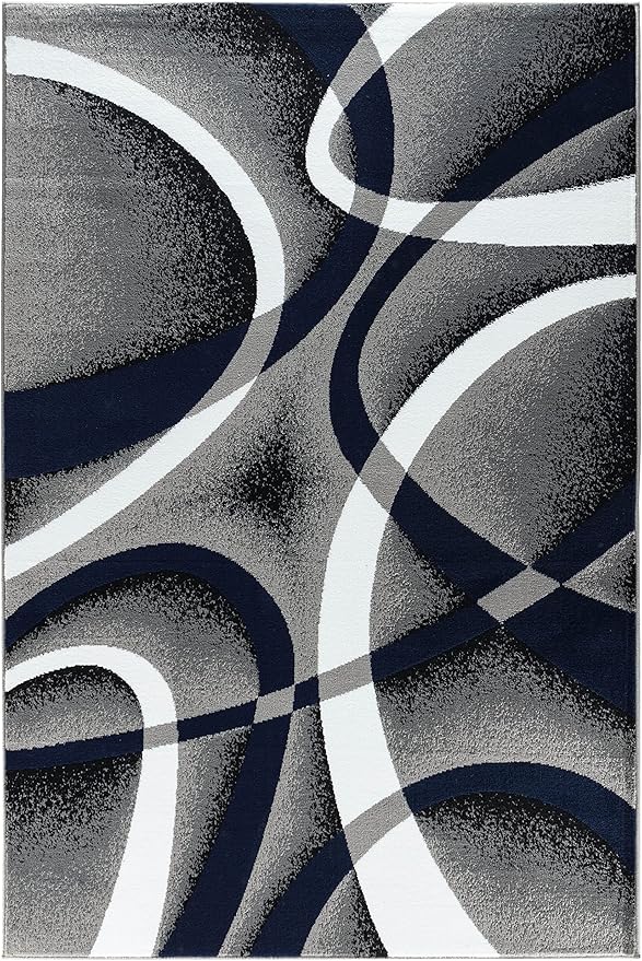 GLORY RUGS Area Rug 5x7 Navy Door Mat Modern Swirls Carpet Bedroom Living Room Contemporary Dining Accent Sevilla Collection 4816