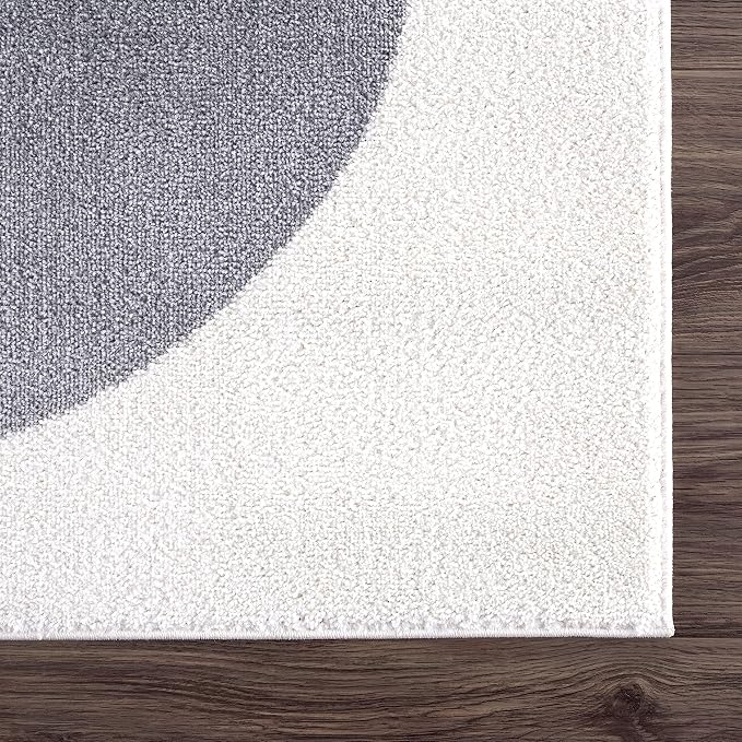 Abani Rugs Cream and Gray 8 ft. x 10 ft.(7'9"x10'2") Mid-Century Rug with Circles and Lines. Neutral Tones of Cream, Gray and a pop of Yellow. Minimalistic Design Turkish Stain Resistant Area Rug.