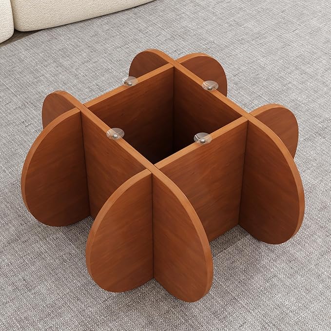 31.5'' Round Glass Coffee Table, Mid Century Modern Cocktail Table with Tempered Glass Top, Sturdy Wood-Inspired Base for Living Room, Small Spaces, Home Office – Easy Assembly (Brown + Brown)