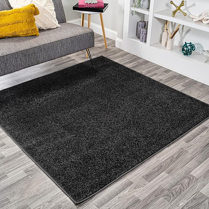 JONATHAN Y Haze Solid Low-Pile Black 7x7 Square Indoor Area Rug, Coastal,Bohemian,Minimalist,Classic, Easy-Cleaning for Living Room,Bedroom,Kitchen,Pet Friendly,Non-Shedding (SEU100I-7SQ)