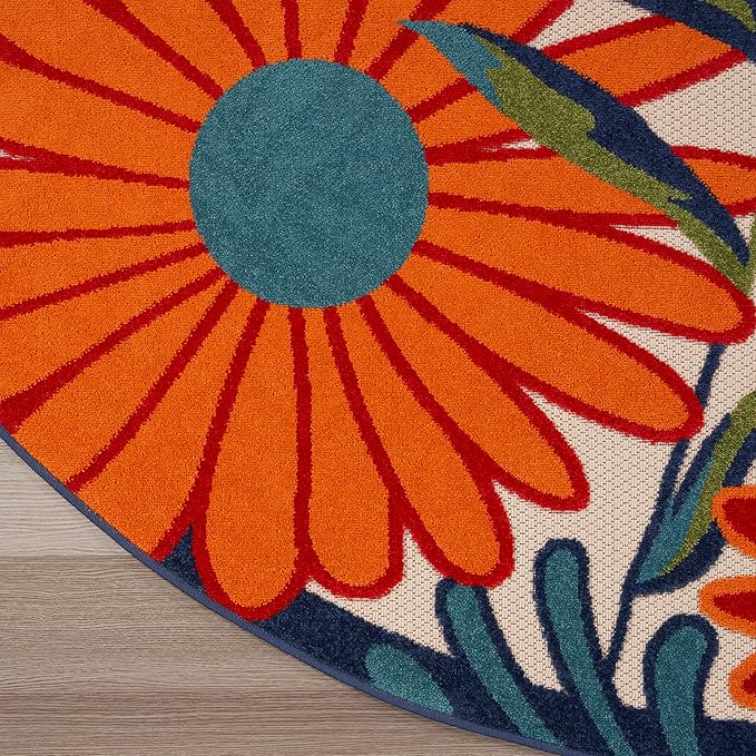 Nourison Home Aloha Multicolor 7'10" x Round Area Rug - Easy Clean, Non Shedding, Bed Room, Living Room, Dining Room, Kitchen (8' x Round)