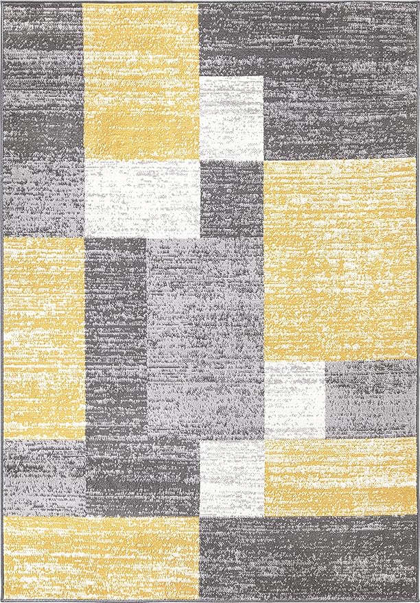Rugshop Oslo Modern Yellow Area Rug, Geometric Boxes Design, Non-Shedding Carpet for Living Room or Bedroom, 5' x 7'