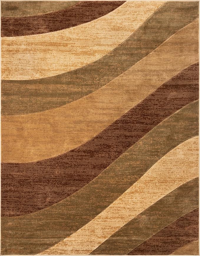 Well Woven Good Vibes Cecilia Multi Color Brown 7'10" x 9'10" Modern Area Rug for Living & Dining Room - Stain-Resistant, Hand-Carved, 3D Abstract Design