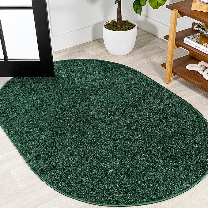 JONATHAN Y Haze Solid Low-Pile Emerald 4x6 Oval Indoor Area Rug, Coastal,Bohemian,Minimalist,Classic, Easy-Cleaning for Living Room,Bedroom,Kitchen,Pet Friendly,Non-Shedding (SEU100L-4OV)