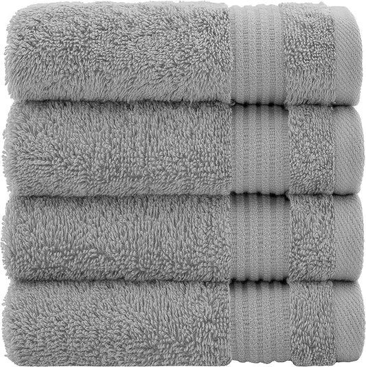 Cotton Paradise 100% Cotton Turkish Towel Set, Soft Absorbent Quick Dry, 4 Piece Washcloth Set, Light Grey
