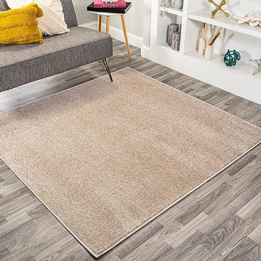 JONATHAN Y Haze Solid Low-Pile Beige 6x6 Square Indoor Area Rug, Coastal,Bohemian,Minimalist,Classic, Easy-Cleaning for Living Room,Bedroom,Kitchen,Pet Friendly,Non-Shedding (SEU100G-6SQ)