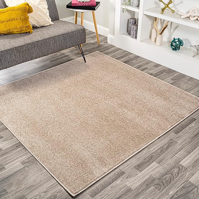 JONATHAN Y Haze Solid Low-Pile Beige 5x5 Square Indoor Area Rug, Coastal,Bohemian,Minimalist,Classic, Easy-Cleaning for Living Room,Bedroom,Kitchen,Pet Friendly,Non-Shedding (SEU100G-5SQ)
