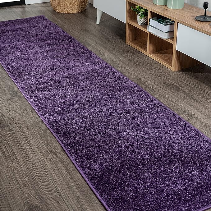 JONATHAN Y Haze Solid Low-Pile Purple Runner Rug 2x12, Coastal,Bohemian,Minimalist,Classic, Easy-Cleaning for Living Room,Bedroom,Kitchen,Pet Friendly,Non-Shedding (SEU100N-212)