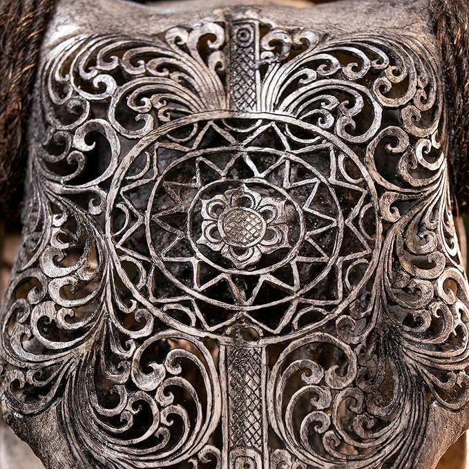 Skull Bliss - Hand-Carved Real Authentic Taxidermy Cow Skull/Bull Skull Wall Decor with Horns/Real Animal Cow Skull Wall Decor (Standard Horns)