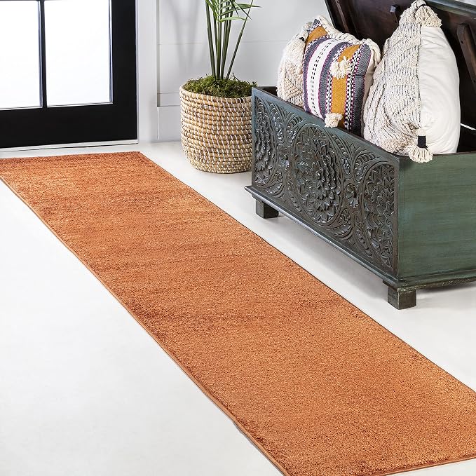 JONATHAN Y Haze Solid Low-Pile Orange Runner Rug 2x16, Coastal,Bohemian,Minimalist,Classic, Easy-Cleaning for Living Room,Bedroom,Kitchen,Pet Friendly,Non-Shedding (SEU100M-216)