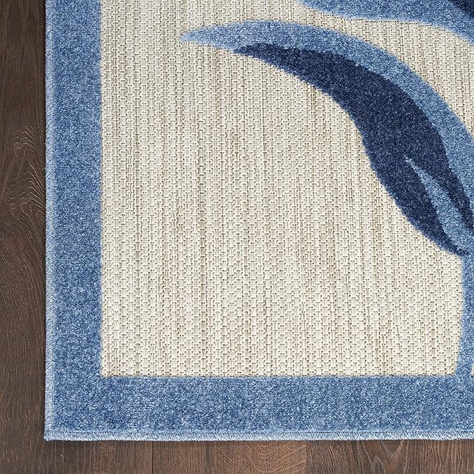 Nourison Home Aloha Blue Grey 5'3" x 7'5" Area Rug - Easy Clean, Non Shedding, Bed Room, Living Room, Dining Room, Kitchen (5' x 8')