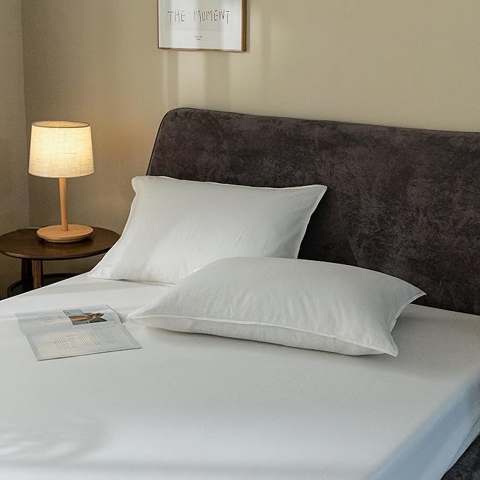 EVERLY Linen Sheets Set Full Size,100% French Stonewash Pure Linen Bed Sheets,4Pieces (1Flat Sheet,1Fitted Sheet,2Pillowcase) Suitable for Hot Sleepers,Deep Pocket Natural Bedding Set-White